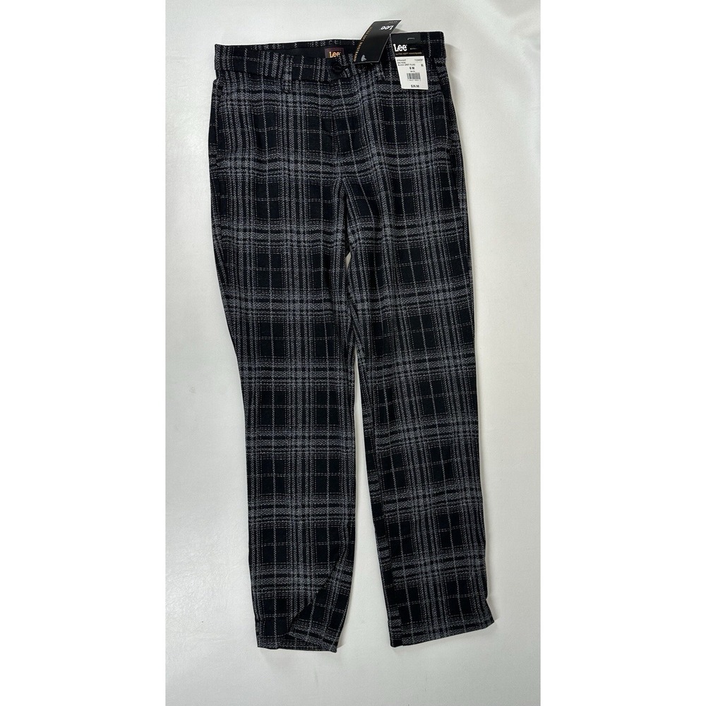 Lee Ultra Soft Waistband Straight Mid Rise Black Gray Plaid Womens Size 6 M